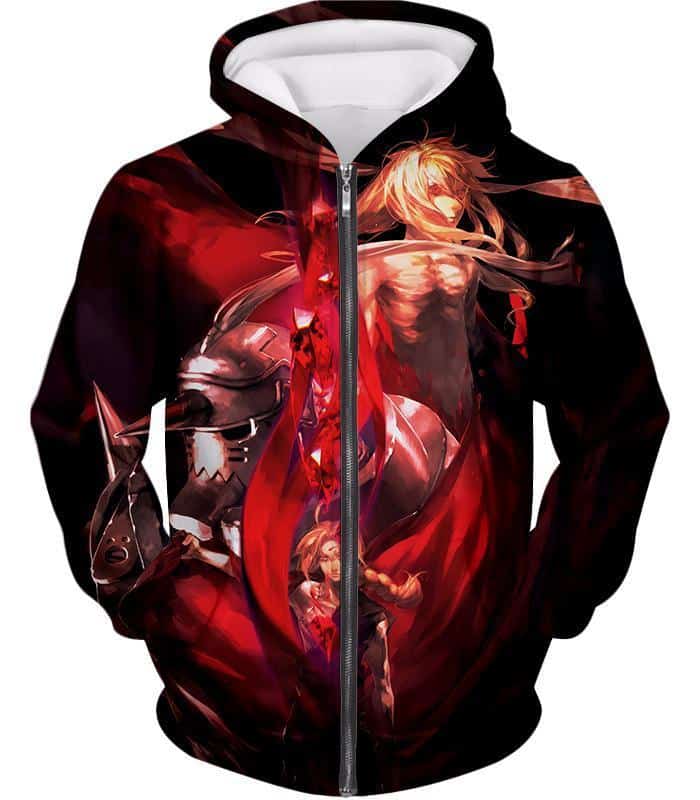 Fullmetal Alchemist Fighting For Life Brothers Edward X Alphonse Elrich Promo Zip Up Hoodie