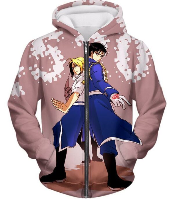 Fullmetal Alchemist Fighting Together Alchemy Heroes Edward X Roy Anime Hoodie - Zip Up Hoodie