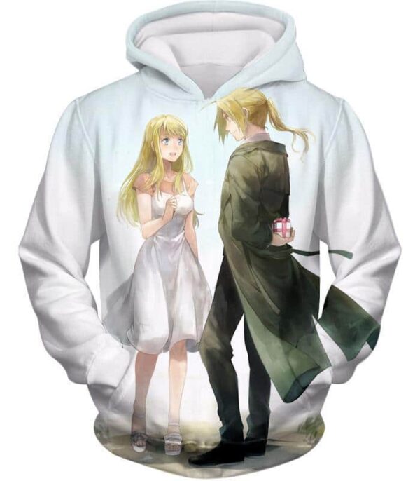 Fullmetal Alchemist Fullmetal Alchemist Super Cute Couple Edward X Winry White Zip Up Hoodie - Hoodie