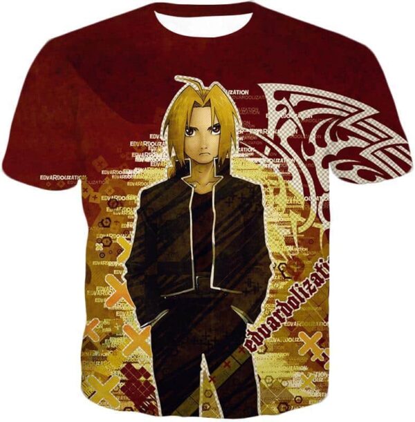 Fullmetal Alchemist Hero Edward Elrich Cool Promo Poster Red Hoodie - T-Shirt