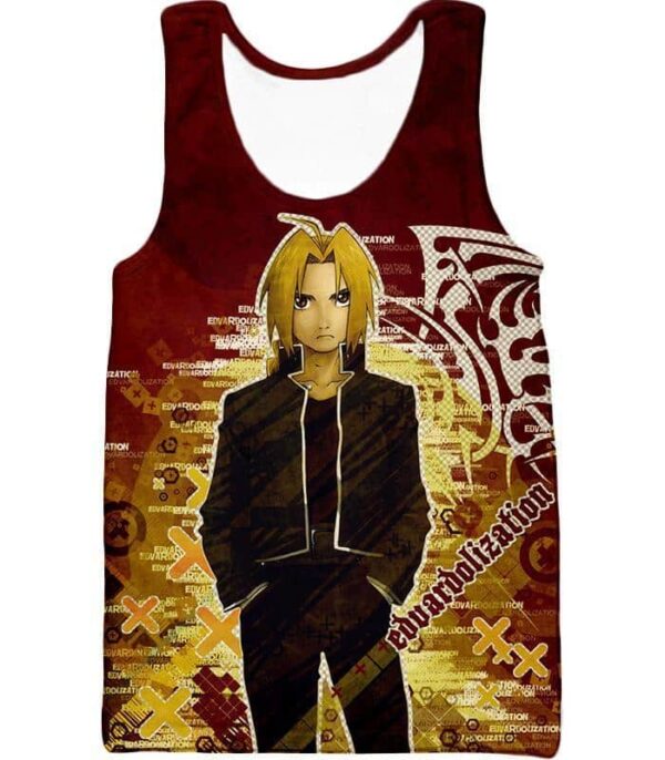 Fullmetal Alchemist Hero Edward Elrich Cool Promo Poster Red Hoodie - Tank Top