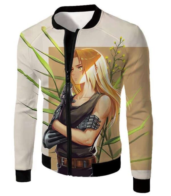 Fullmetal Alchemist Long Blonde Haired Anime Hero Edward Elrich Cool Pose Grey Hoodie - Jacket