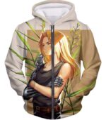 Fullmetal Alchemist Long Blonde Haired Anime Hero Edward Elrich Cool Pose Grey Hoodie - Zip Up Hoodie