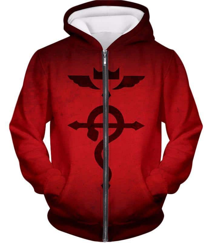 Fullmetal Alchemist Mystical Alchemical Symbol Flamel Red Zip Up Hoodie - Zip Up Hoodie