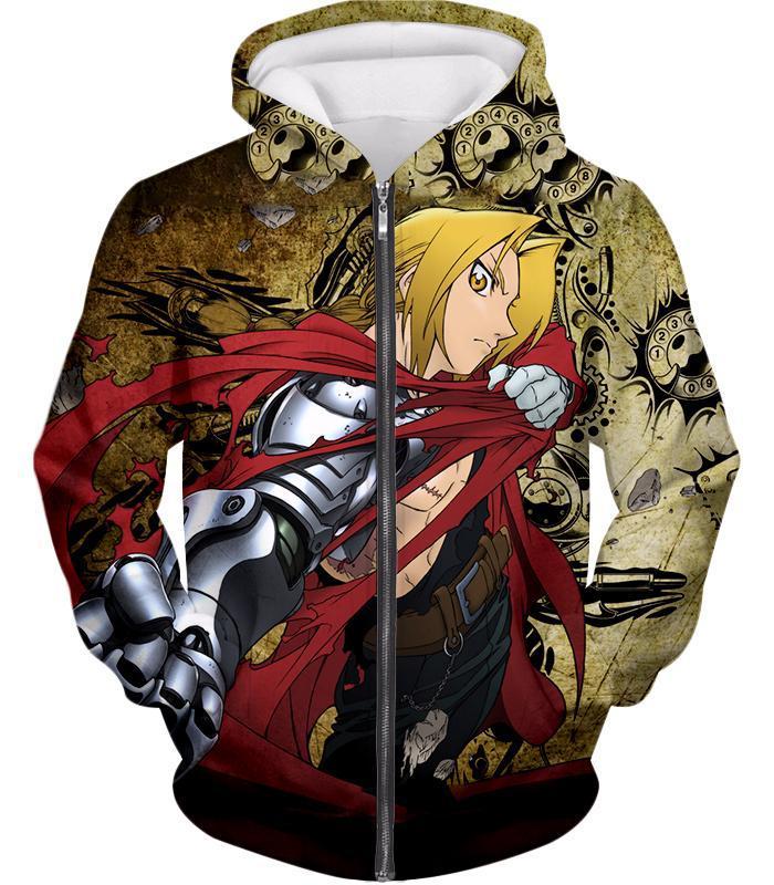 Fullmetal Alchemist Powerful Alchemist Edward Elrich Featuring Automail Right Hand Zip Up Hoodie