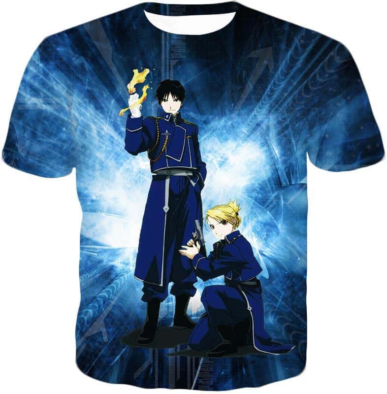 Fullmetal Alchemist State Military Personnels Roy X Riza Anime Action Pose Hoodie - T-Shirt