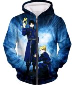 Fullmetal Alchemist State Military Personnels Roy X Riza Anime Action Pose Hoodie - Zip Up Hoodie