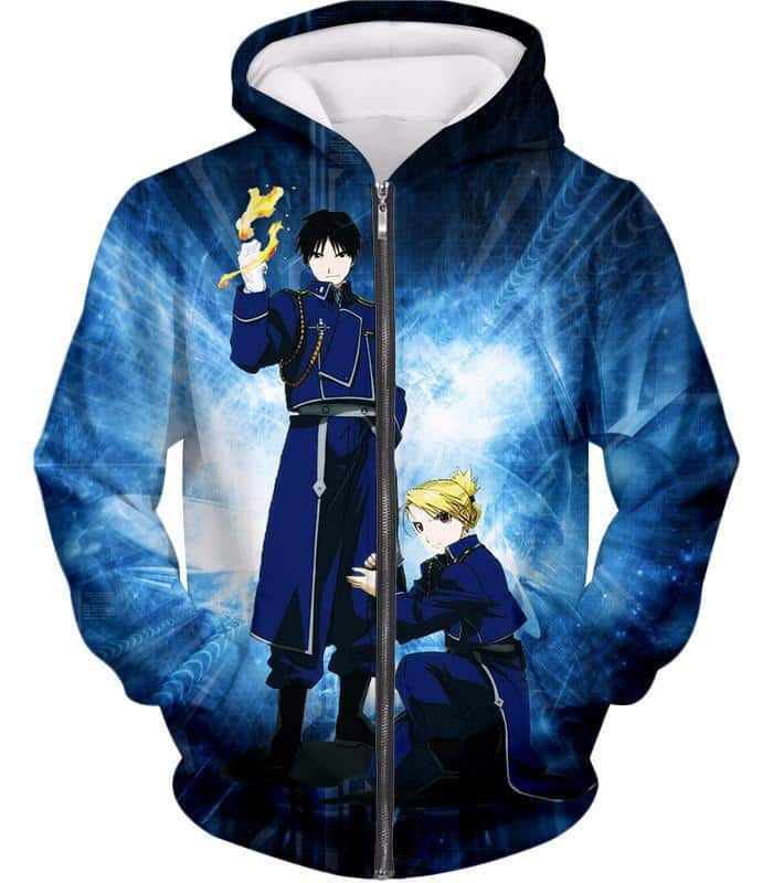Fullmetal Alchemist State Military Personnels Roy X Riza Anime Action Pose Zip Up Hoodie - Zip Up Hoodie