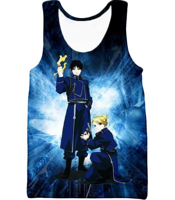 Fullmetal Alchemist State Military Personnels Roy X Riza Anime Action Pose Zip Up Hoodie - Tank Top