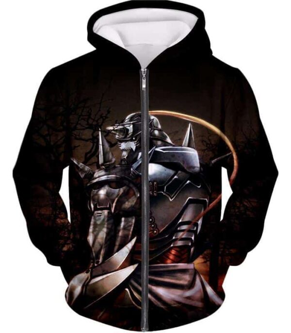 Fullmetal Alchemist Trapped In An Armour Cool Hero Alphonse Elrich Graphic Hoodie - Zip Up Hoodie