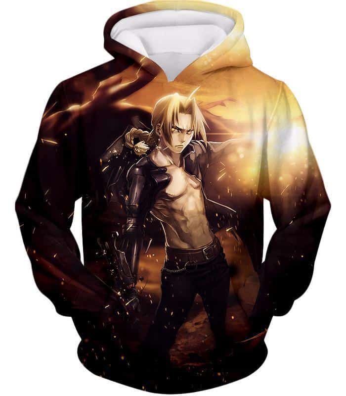 Fullmetal Alchemist Ultimate Anime Hero Edward Elrich Handsome Tall Pose Cool Graphic Hoodie - Hoodie