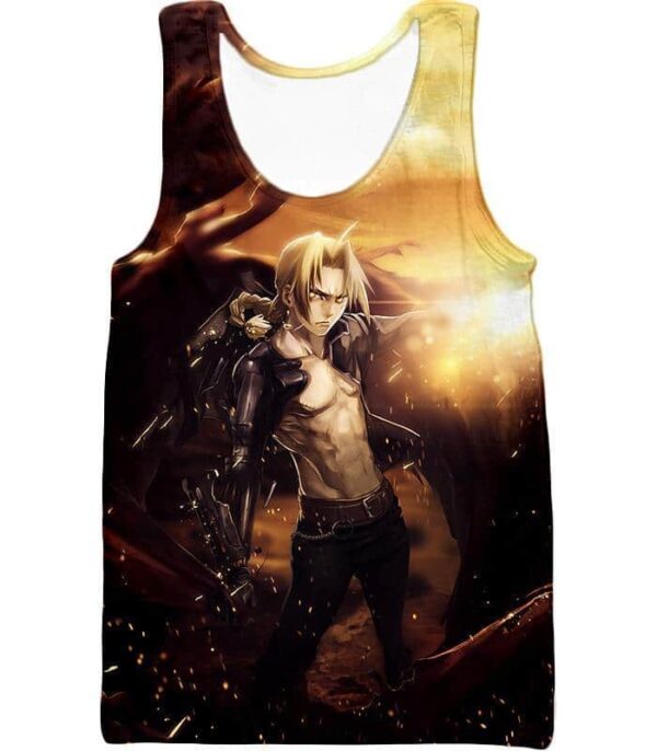 Fullmetal Alchemist Ultimate Anime Hero Edward Elrich Handsome Tall Pose Cool Graphic Hoodie - Tank Top