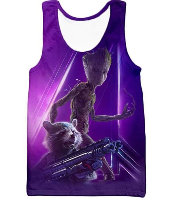 Super Kid Groot And Rocket Purple Zip Up Hoodie - Tank Top