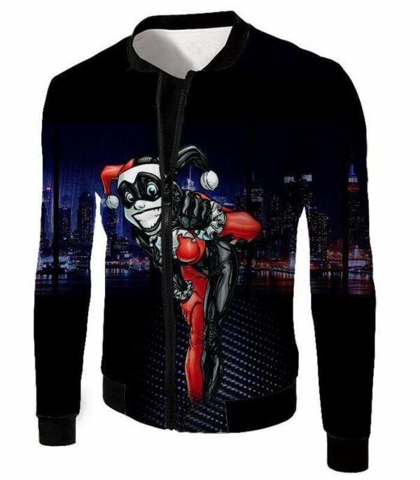 Cool Gotham Villain Harley Quinn Animated Graphic Zip Up Hoodie - Jacket