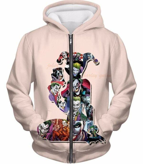 Crazy Harley Quinn Villain Made By Joker Promo White Hoodie - Zip Up Hoodie