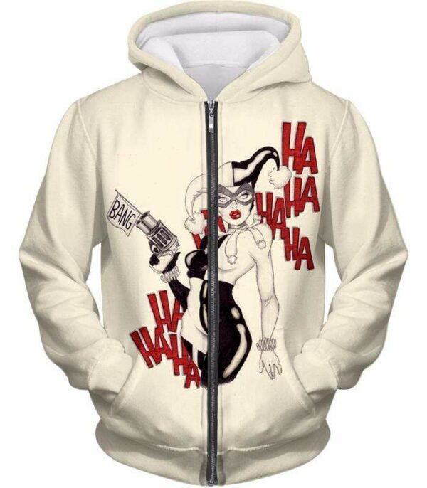 Crazy Jokers Forever Love Harley Quinn Cool White Hoodie - Zip Up Hoodie