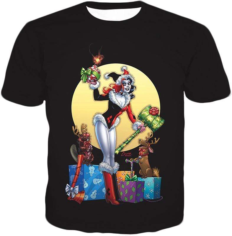 DCs Ultimate Villain Harley Quinn Christmas Promo Cool Black Hoodie - T-Shirt
