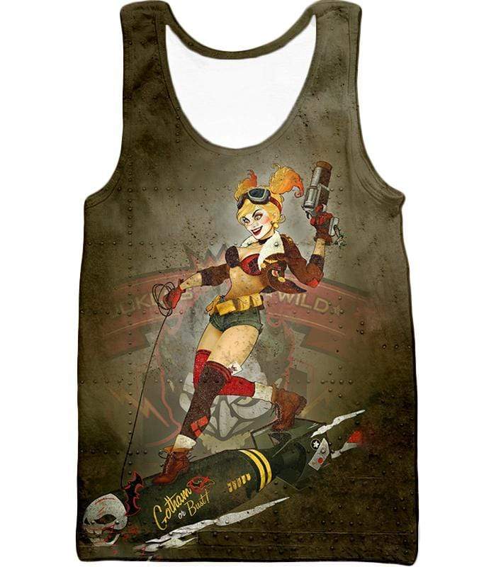 Extremely Wild And Crazy Super Villain Harley Quinn Animated Action Zip Up Hoodie - Tank Top