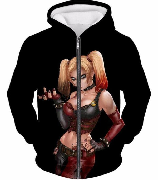 Harley Quinn HD Graphic Black Hoodie - Zip Up Hoodie