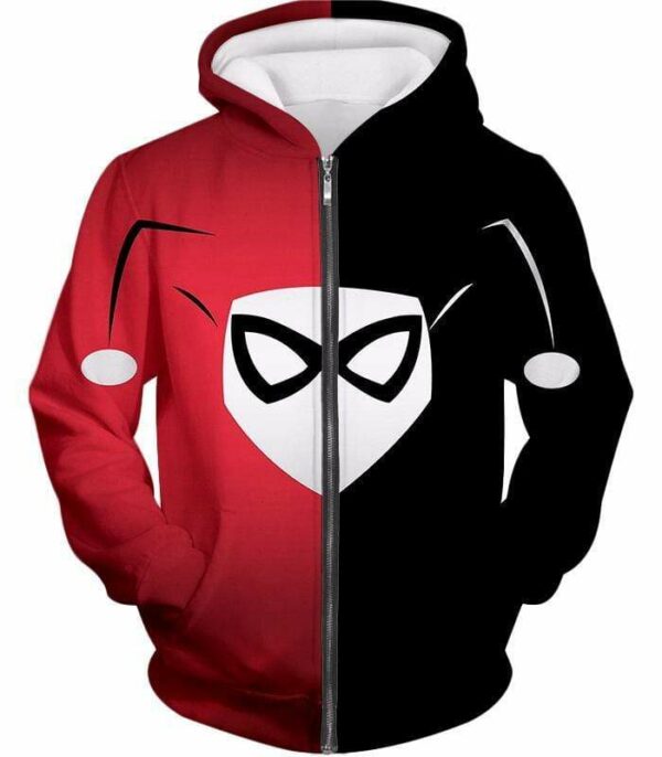 Harley Quinn Logo Promo Red And Black Hoodie - Zip Up Hoodie