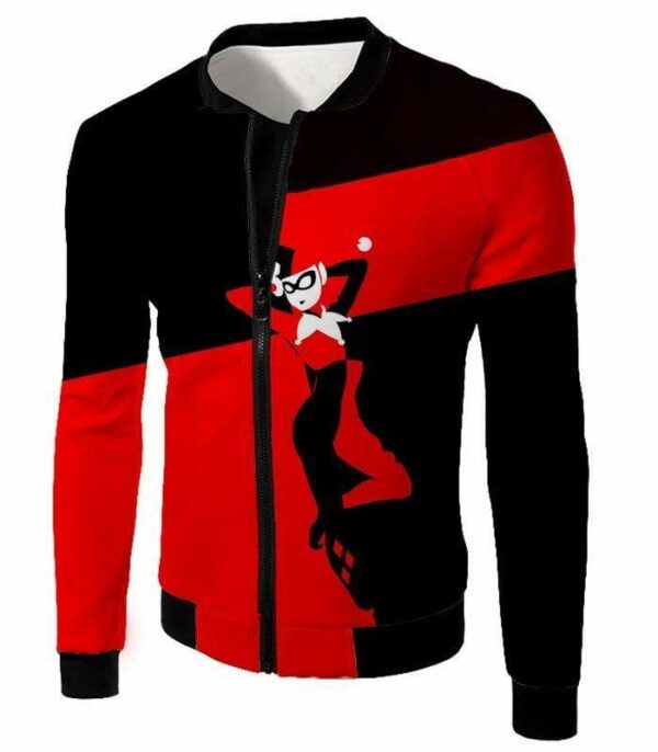 Harley Quinn Promo Red And Black Zip Up Hoodie - Jacket