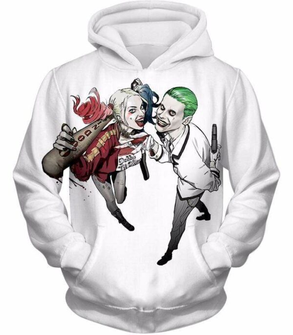 King And Queen Of Gotham City Cool Harley Quinn X Joker White Hoodie - Hoodie