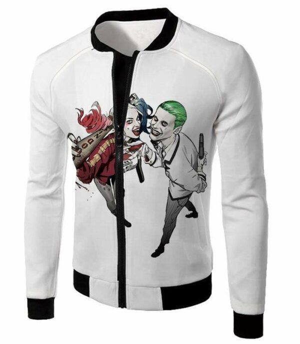 King And Queen Of Gotham City Cool Harley Quinn X Joker White Hoodie - Jacket