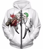 King And Queen Of Gotham City Cool Harley Quinn X Joker White Hoodie - Zip Up Hoodie