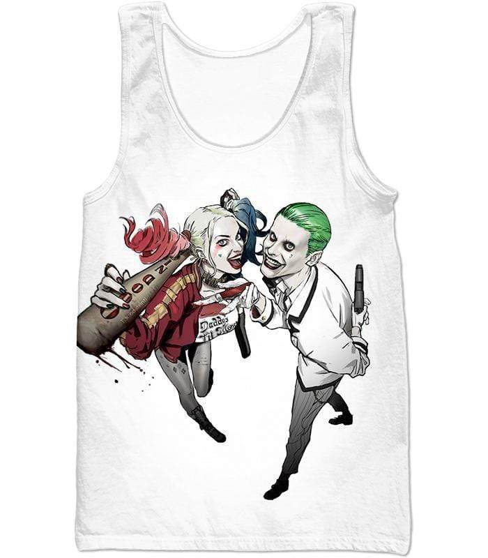 King And Queen Of Gotham City Cool Harley Quinn X Joker White Zip Up Hoodie - Tank Top