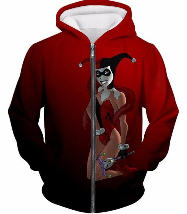 Sexy DC Comic Villain Harley Quinn Cool Red Hoodie - Zip Up Hoodie