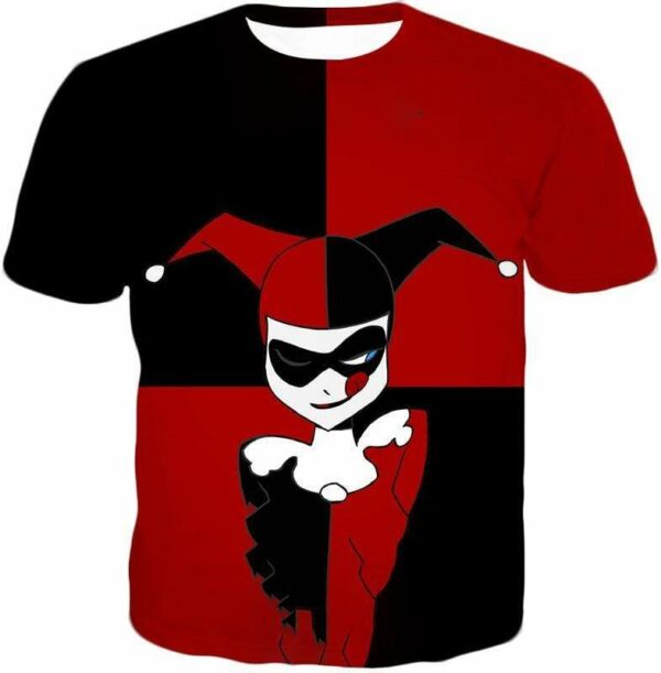 The Animated Villain Harley Quinn Promo Red And Black Zip Up Hoodie - T-Shirt