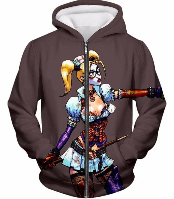 The Super-Hot Clown Villain Harley Quinn Cool Grey Hoodie - Zip Up Hoodie