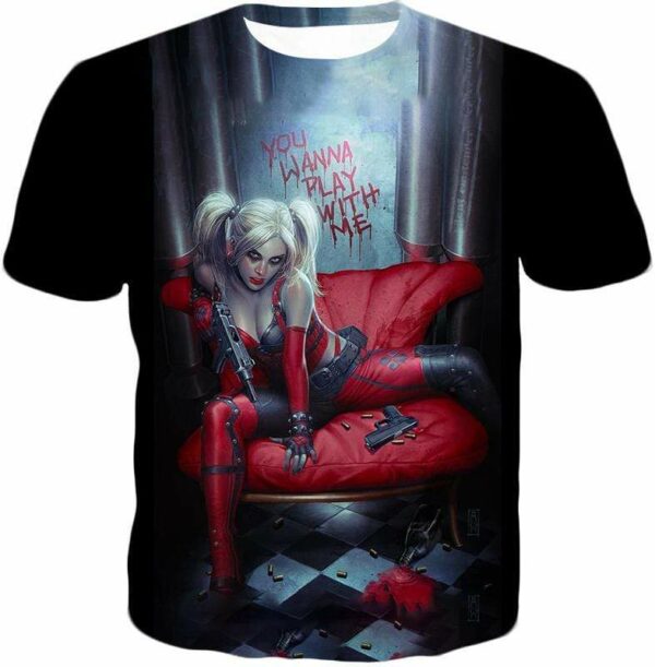 Ultimate Blonde Female DC Villain Crazy Harley Quinn Promo Black Hoodie - T-Shirt