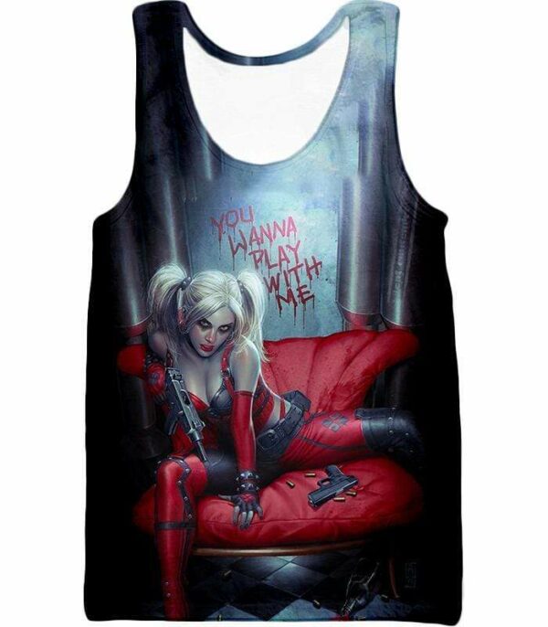 Ultimate Blonde Female DC Villain Crazy Harley Quinn Promo Black Hoodie - Tank Top