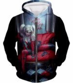 Ultimate Blonde Female DC Villain Crazy Harley Quinn Promo Black Hoodie - Zip Up Hoodie