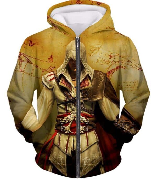 Assassin's Creed Cool Ezio Firenze Graphic Promo Hoodie - Zip Up Hoodie