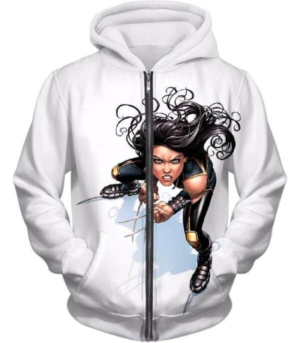 Cool Mutant Clone X-23 Action White Hoodie - Zip Up Hoodie