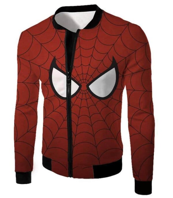 Cool Spider Net Patterned Spidey Eyes Red  Hoodie - Jacket