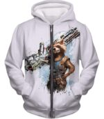 Destoyer  Raccoon Rocket White Hoodie - Zip Up Hoodie