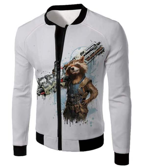 Destoyer  Raccoon Rocket White Zip Up Hoodie - Jacket