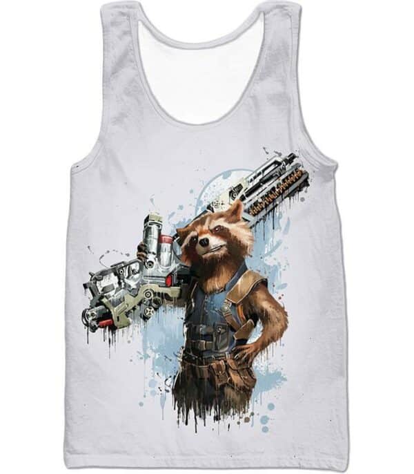 Destoyer  Raccoon Rocket White Zip Up Hoodie - Tank Top