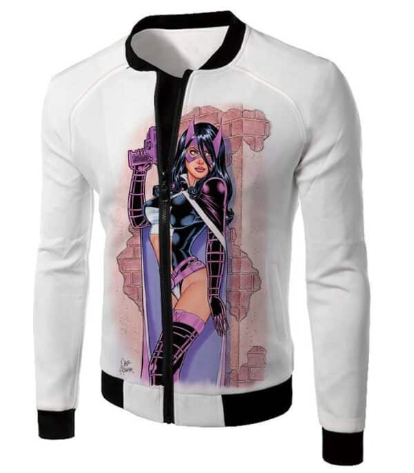 Extremely Hot DC Heroine Huntress Cool Action White Hoodie - Jacket