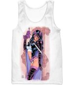 Extremely Hot DC Heroine Huntress Cool Action White Hoodie - Tank Top