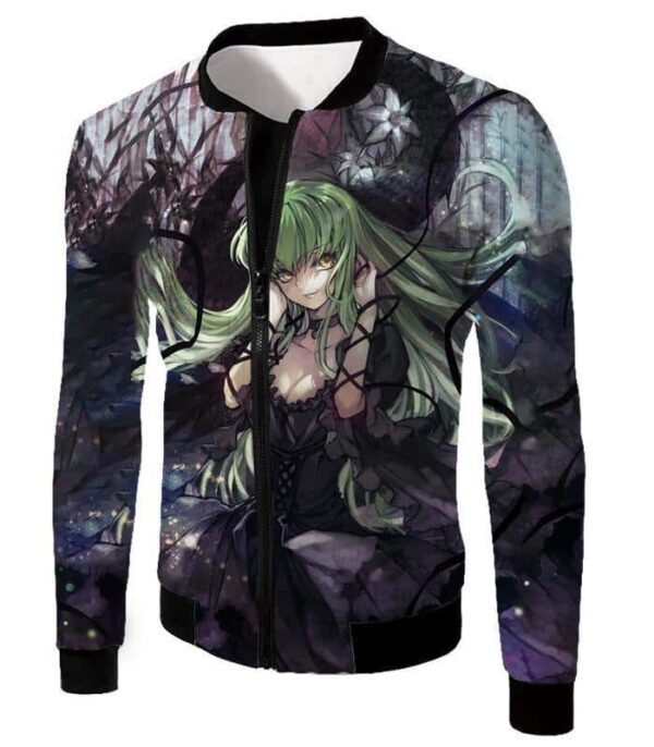 Green Haired C.C. The Grey Witch Of Britannia Cool Dark Anime Zip Up Hoodie - Jacket