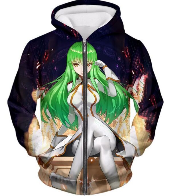 Green Haired Immortal Witch C.C. Anime Poster Hoodie - Zip Up Hoodie