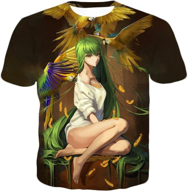 Green Haired Sexy Girl C.C Cool Anime Poster Zip Up Hoodie - T-Shirt