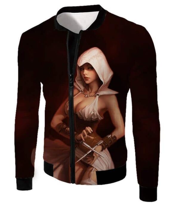 Hot Female Assassin Cool Promo Red Zip Up Hoodie - Jacket