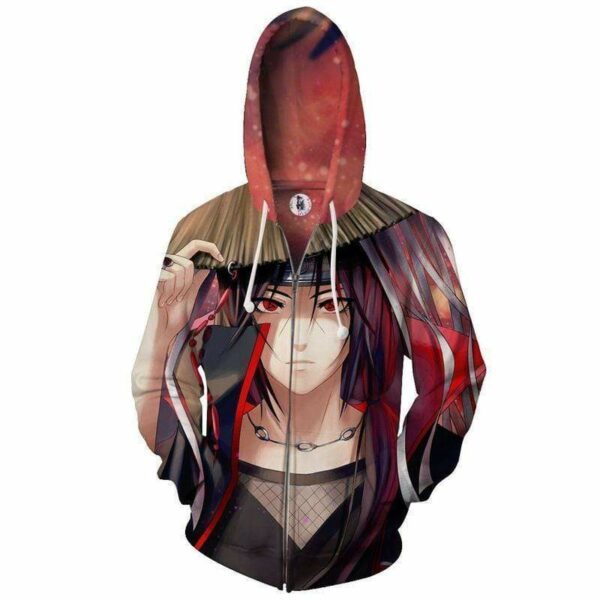 Itachi 3D Graphic Hoodie - Mangekyo Sharingan Zip Up Hoodie