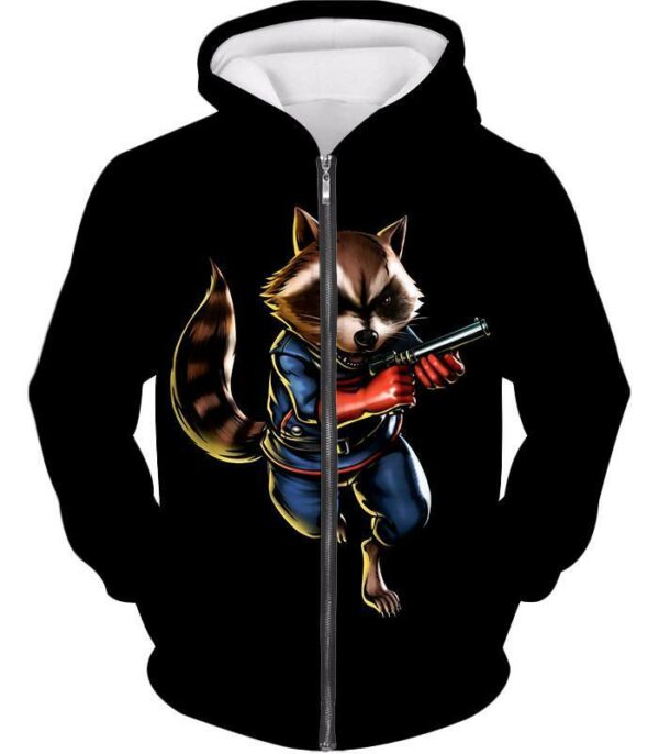 Rocket Raccoon Black Hoodie - Zip Up Hoodie