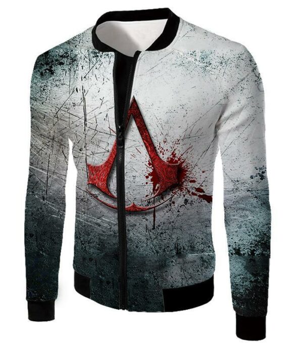 Super Cool Assassin's Creed Logo Promo Scratched Graphic Hoodie - Jacket